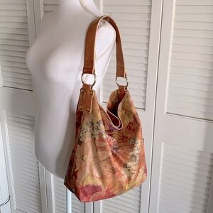 Maurizio Taiuti Tan Floral Leather Hobo Bag Unstructured Unlined Made in Italy